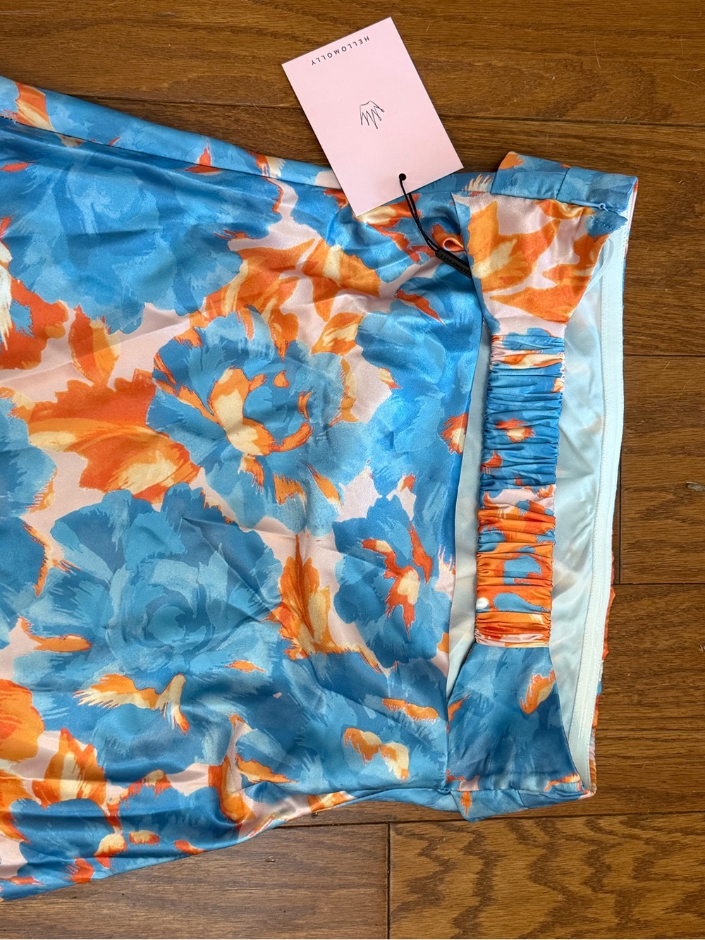 Hello Molly Strapless Blue & Orange Floral Midi Dress - Picture 4 of 5
